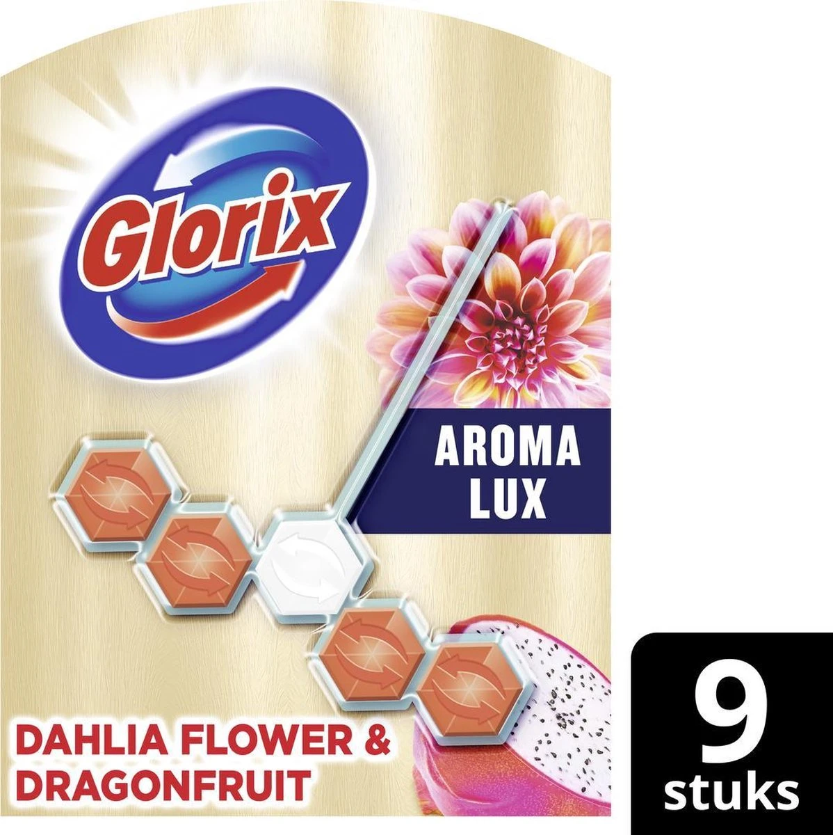 Glorix Aroma Lux Dahlia Flower & Dragonfruit - 9 Toiletblokken - Halfjaarbox - Voordeelverpakking 4 Glorix Aroma Lux Dahlia Flower & Dragonfruit - 9 Toiletblokken - Halfjaarbox - Voordeelverpakking - Afbeelding 2