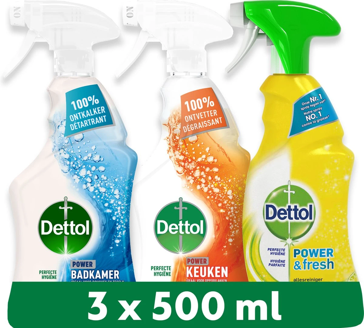 Dettol - 1,5L Allesreiniger Spray Power & Fresh - Badkamer 1x500 Ml Keuken 1x500ml Citrus 1x500ml - Voordeelverpakking 3 Dettol - 1,5L Allesreiniger Spray Power & Fresh - Badkamer 1x500 Ml Keuken 1x500ml Citrus 1x500ml - Voordeelverpakking