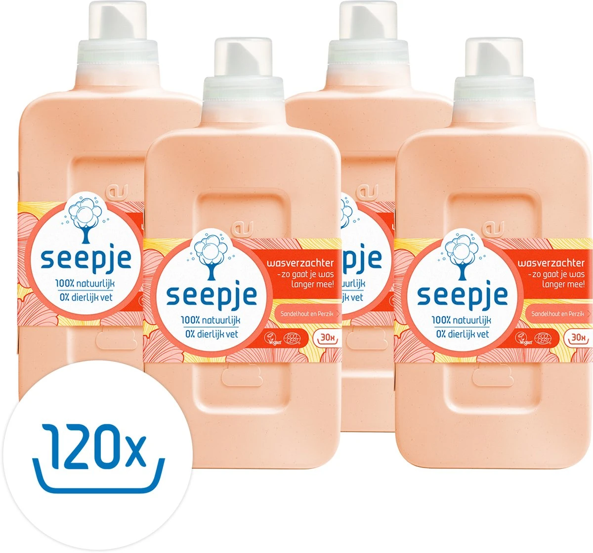 Seepje Wasverzachter - Sandelhout En Perzik – Natuurlijke Ingredienten - 4 X 30 Wasbeurten - 4 X 750ML 3 Seepje Wasverzachter - Sandelhout En Perzik – Natuurlijke Ingredienten - 4 X 30 Wasbeurten - 4 X 750ML