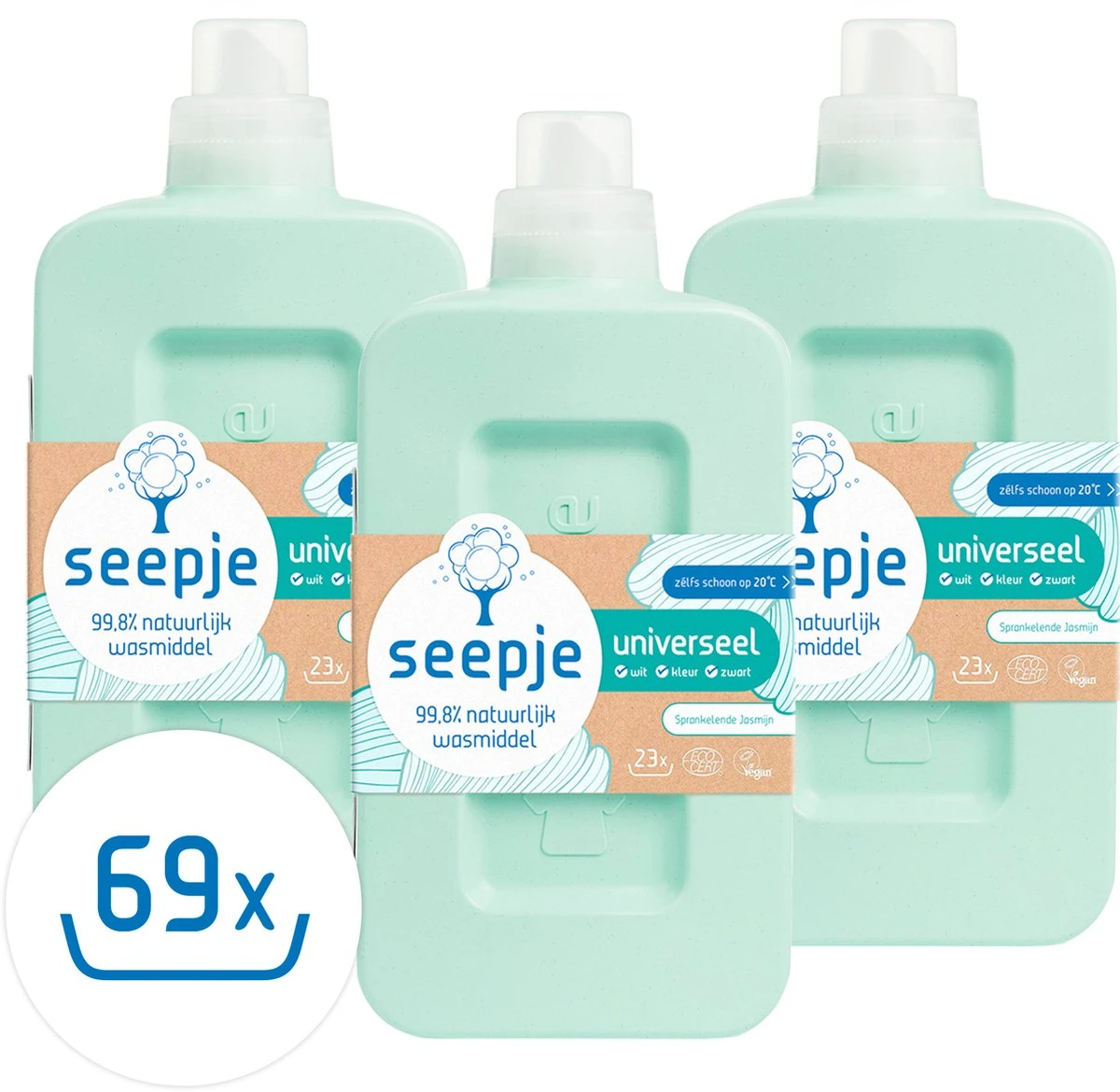 Seepje Wasmiddel - Sprankelende Jasmijn - Wasmiddel Universeel - Kwartaalpakket – 3 X 23 Wasbeurten - 3 X 1L 3 Seepje Wasmiddel - Sprankelende Jasmijn - Wasmiddel Universeel - Kwartaalpakket – 3 X 23 Wasbeurten - 3 X 1L