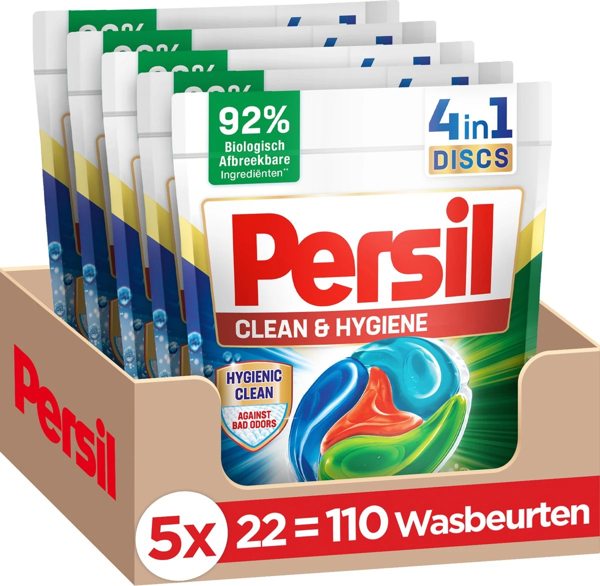 Persil® Persil 4in1 Discs Clean & Hygiene Wascapsules - Wasmiddel Capsules - Voordeelverpakking - 5 X 22 Wasbeurten 3 Persil® Persil 4in1 Discs Clean & Hygiene Wascapsules - Wasmiddel Capsules - Voordeelverpakking - 5 X 22 Wasbeurten