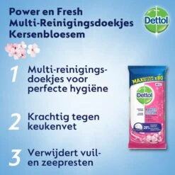 Dettol Schoonmaakdoekjes Power & Fresh - Kersenbloesem - 80 Stuks X6 -Huishoudelijke Schoonmaak 1200x1200 1607