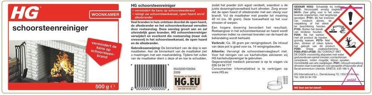 HG Schoorsteenreiniger - 500 Gr - Voor Schoorsteenkanaal, Open Haard En Allesbrander 4 HG Schoorsteenreiniger - 500 Gr - Voor Schoorsteenkanaal, Open Haard En Allesbrander - Afbeelding 2