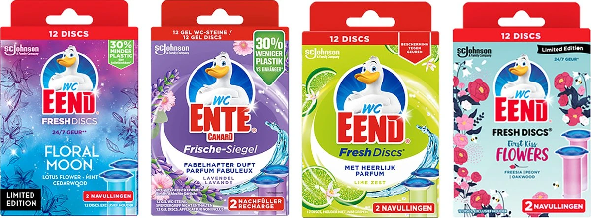 Wc Eend Fresh Discs Navulling Floral Moon + Lime + First Kiss+ Lavandel 4 X 12 Discs 2 Wc Eend Fresh Discs Navulling Floral Moon + Lime + First Kiss+ Lavandel 4 X 12 Discs