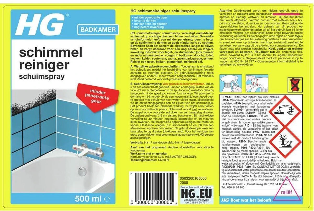 HG Schimmelreiniger Schuimspray - 500ml - De NR 1 Schimmelverwijderaar - Vernietigt De Hardnekkigste Schimmel - Optimale Hechting - Snel Resultaat 4 HG Schimmelreiniger Schuimspray - 500ml - De NR 1 Schimmelverwijderaar - Vernietigt De Hardnekkigste Schimmel - Optimale Hechting - Snel Resultaat - Afbeelding 2
