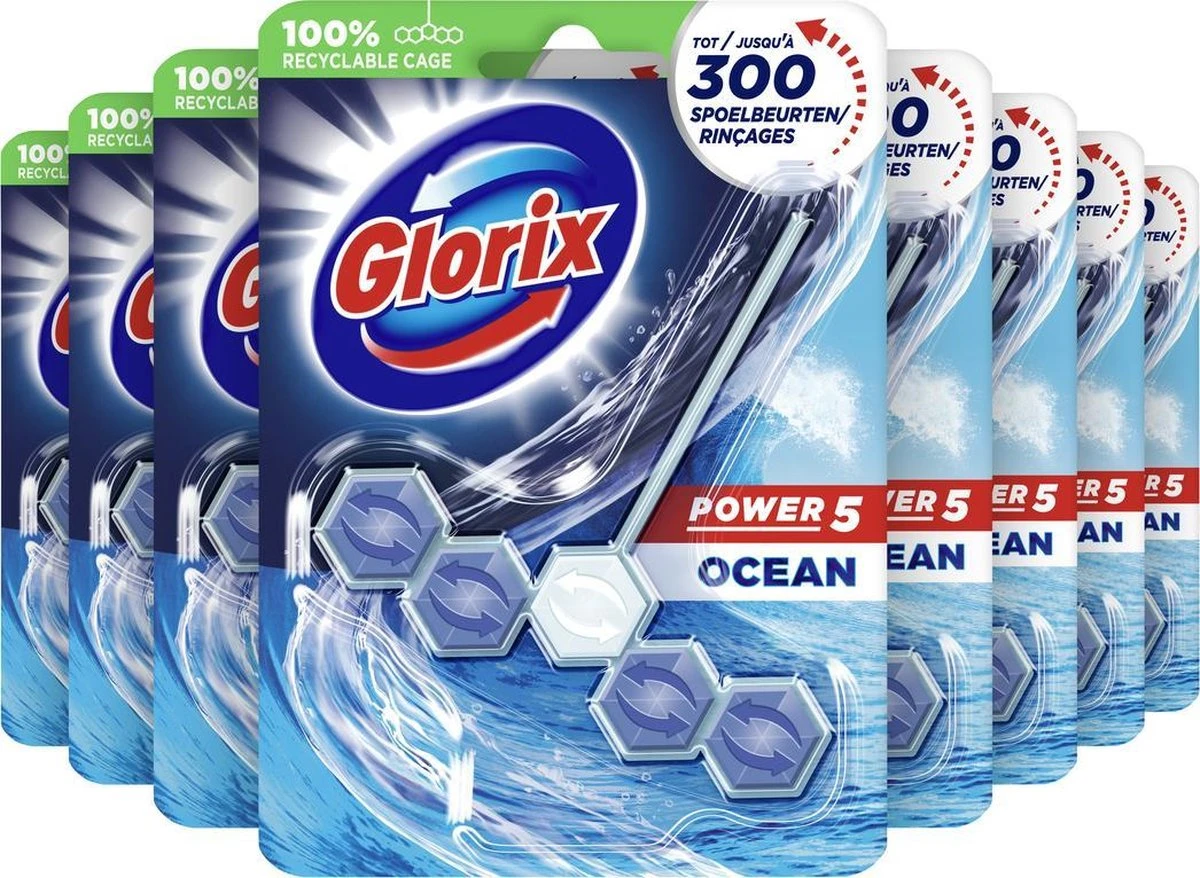 Glorix Power 5 Toiletblokken - Ocean - 9 Stuks - Halfjaarbox - Voordeelverpakking 3 Glorix Power 5 Toiletblokken - Ocean - 9 Stuks - Halfjaarbox - Voordeelverpakking