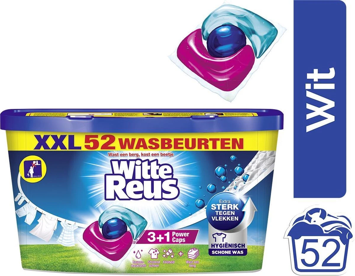 Witte Reus Power Caps Wascapsules - Wasmiddel Capsules - Voordeelverpakking - 52 Wasbeurten 4 Witte Reus Power Caps Wascapsules - Wasmiddel Capsules - Voordeelverpakking - 52 Wasbeurten - Afbeelding 2