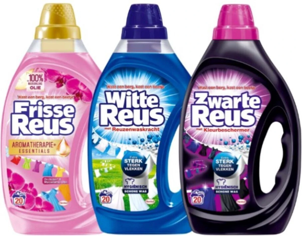 Witte + Frisse + Zwarte Reus Vloeibaar Wasmiddel Voordeel Pakket 3 Witte + Frisse + Zwarte Reus Vloeibaar Wasmiddel Voordeel Pakket