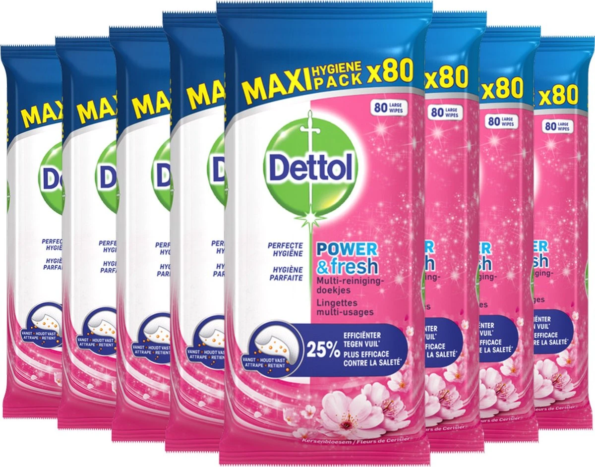 Dettol - Schoonmaakdoekjes - Power & Fresh - Kersenbloesem - 80 Stuks X8 7 Dettol - Schoonmaakdoekjes - Power & Fresh - Kersenbloesem - 80 Stuks X8 - Afbeelding 5