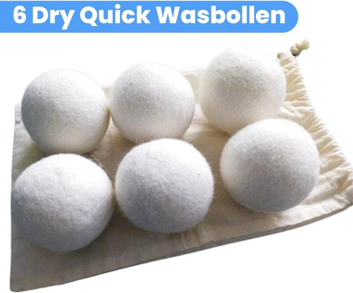 DRYQUICK Drogerballen- Wasbollen- Duurzaam Schapenwol - Herbruikbaar- 6 XL Wasballen Wit 10 DRYQUICK Drogerballen- Wasbollen- Duurzaam Schapenwol - Herbruikbaar- 6 XL Wasballen Wit - Afbeelding 8