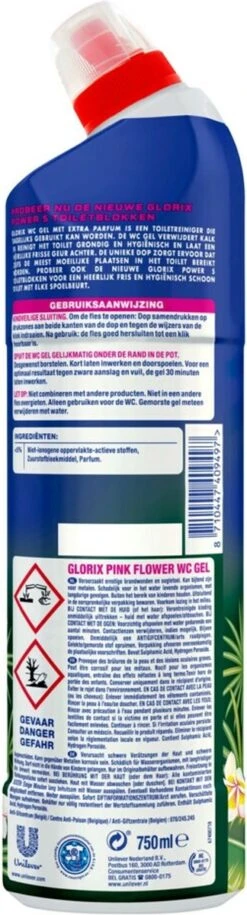 Glorix WC Powergel Toiletreiniger Pink Flower - 6 X 750 Ml - Voordeelverpakking -Huishoudelijke Schoonmaak 324x1200