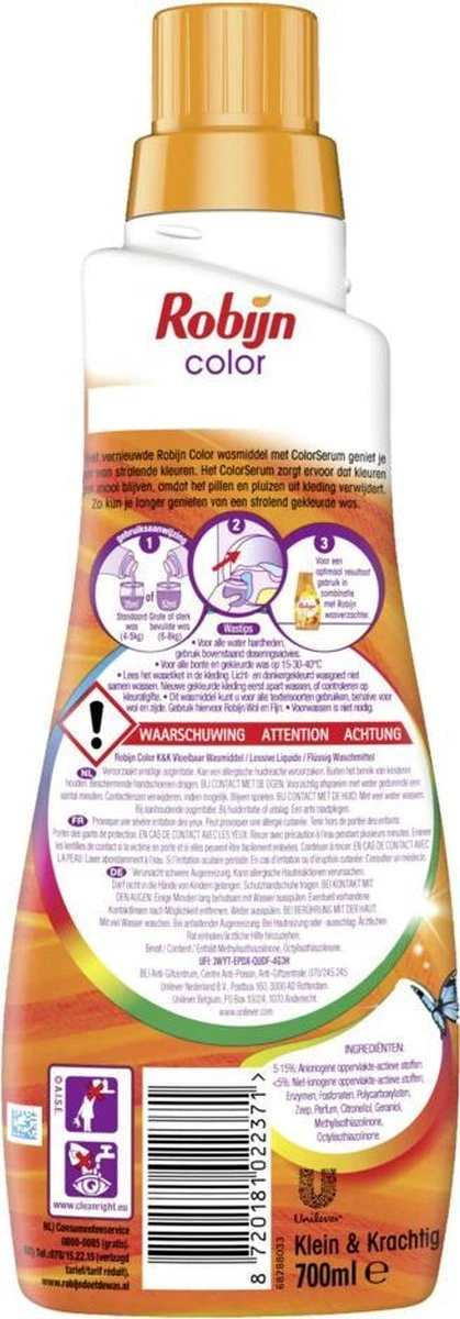 Robijn Klein & Krachtig Color Vloeibaar Wasmiddel - 8 X 20 Wasbeurten - Voordeelverpakking 4 Robijn Klein & Krachtig Color Vloeibaar Wasmiddel - 8 X 20 Wasbeurten - Voordeelverpakking - Afbeelding 2