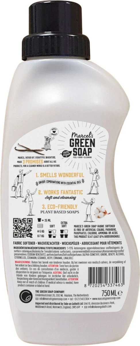 Marcel's Green Soap Wasverzachter Vanille & Katoen - 6 X 750 Ml 4 Marcel's Green Soap Wasverzachter Vanille & Katoen - 6 X 750 Ml - Afbeelding 2
