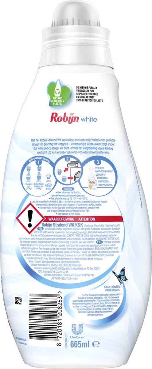 Robijn Klein & Krachtig Stralend Wit Vloeibaar Wasmiddel - 8 X 19 Wasbeurten - Voordeelverpakking 8 Robijn Klein & Krachtig Stralend Wit Vloeibaar Wasmiddel - 8 X 19 Wasbeurten - Voordeelverpakking - Afbeelding 6