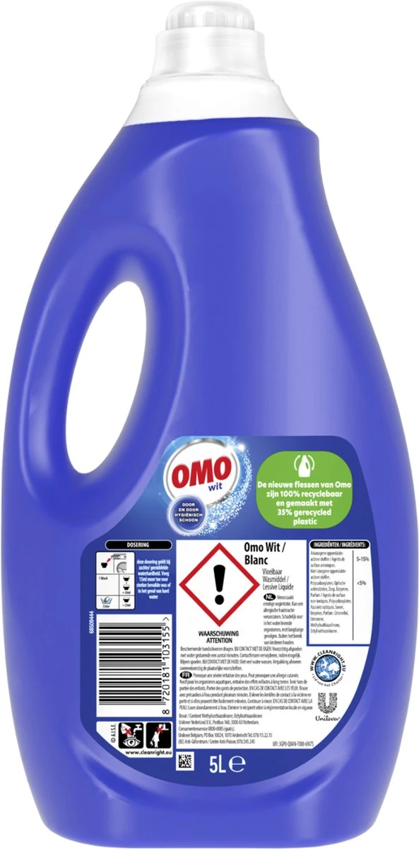 Omo Vloeibaar Wasmiddel Wit - 100 Wasbeurten - Grootverpakking 4 Omo Vloeibaar Wasmiddel Wit - 100 Wasbeurten - Grootverpakking - Afbeelding 2