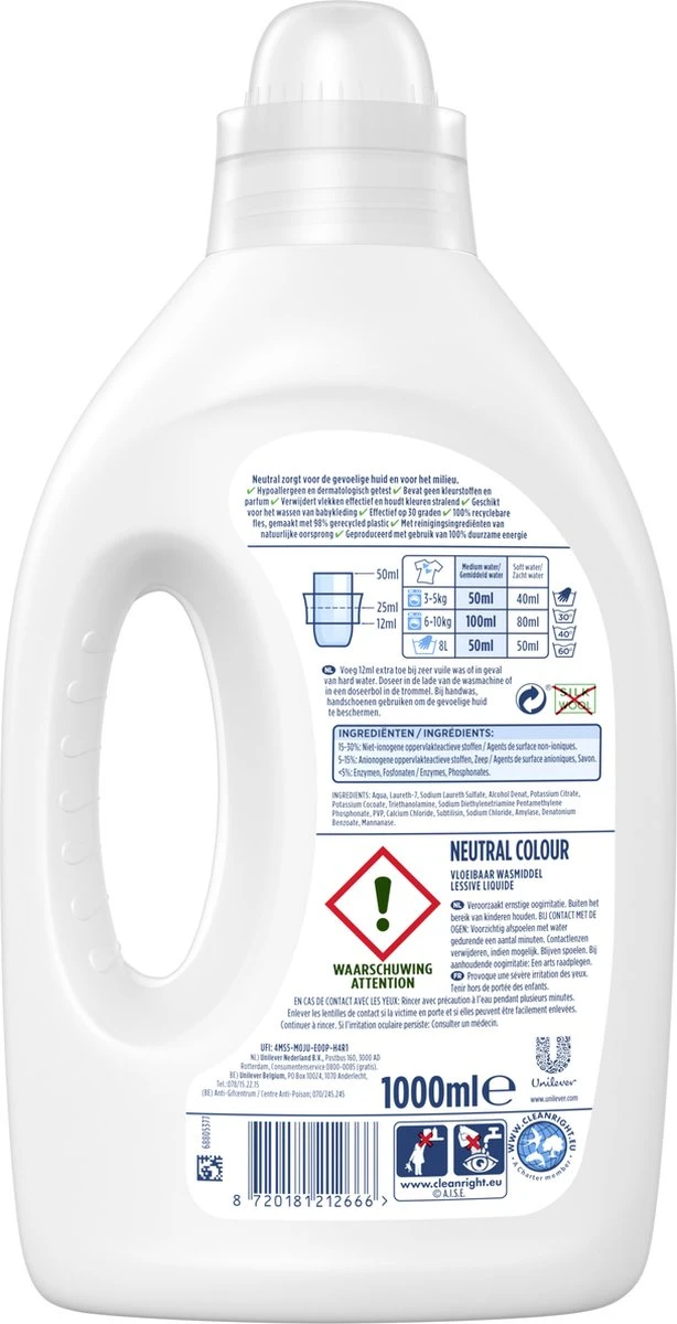 Neutral Kleur Vloeibaar Wasmiddel - 3 X 20 Wasbeurten - Voordeelverpakking 5 Neutral Kleur Vloeibaar Wasmiddel - 3 X 20 Wasbeurten - Voordeelverpakking - Afbeelding 3