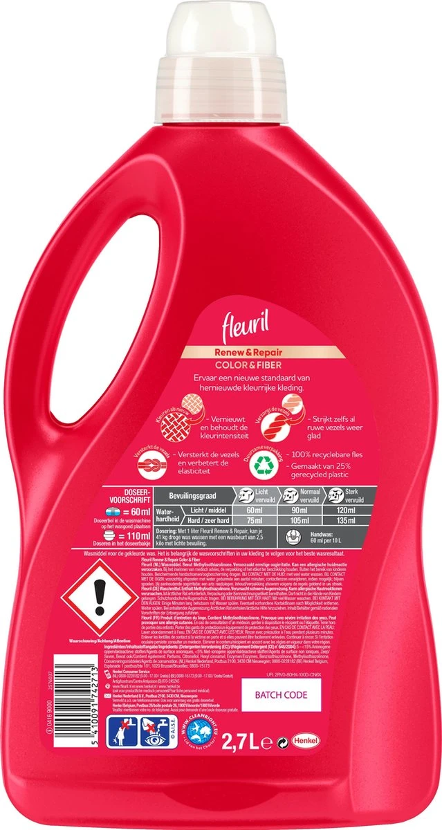 Fleuril Color & Fiber - Vloeibaar Wasmiddel - Gekleurde Was - 45 Wasbeurten 4 Fleuril Color & Fiber - Vloeibaar Wasmiddel - Gekleurde Was - 45 Wasbeurten - Afbeelding 2