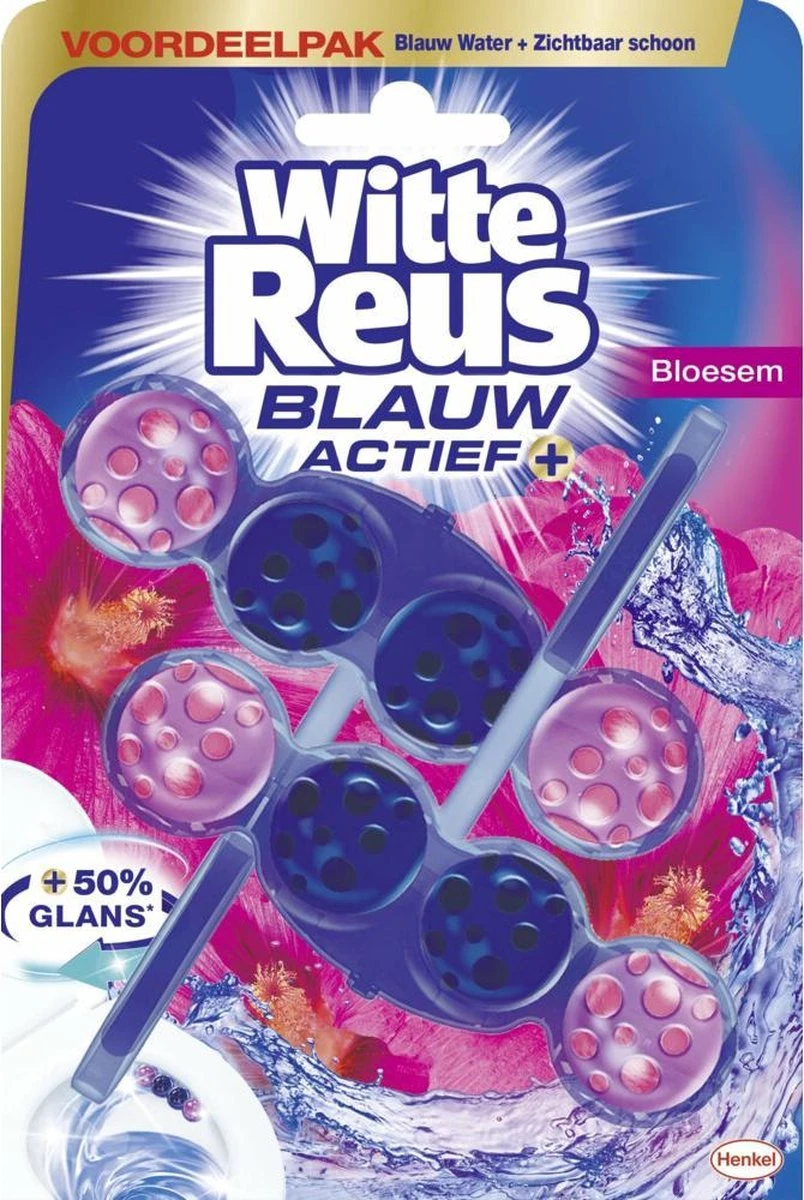 Witte Reus Blauw Actief Toiletblok - Bloesem - WC Blokjes Voordeelverpakking - 20 Stuks 4 Witte Reus Blauw Actief Toiletblok - Bloesem - WC Blokjes Voordeelverpakking - 20 Stuks - Afbeelding 2