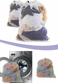 Wasnet Waszak - Groot - XL - 60 X 80 CM - Wit - Treksysteem - Trekbandsluiting - Polyester - Laundry Bag -Huishoudelijke Schoonmaak 832x1200 1