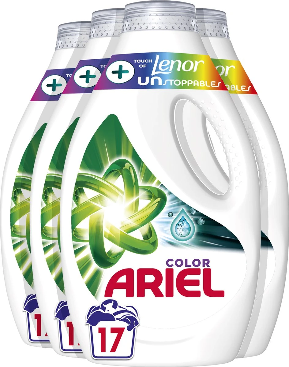 Ariel Vloeibaar Wasmiddel +Touch Van Lenor Unstoppables - Kleur - 4 X 17 Wasbeurten - Voordeelverpakking 3 Ariel Vloeibaar Wasmiddel +Touch Van Lenor Unstoppables - Kleur - 4 X 17 Wasbeurten - Voordeelverpakking