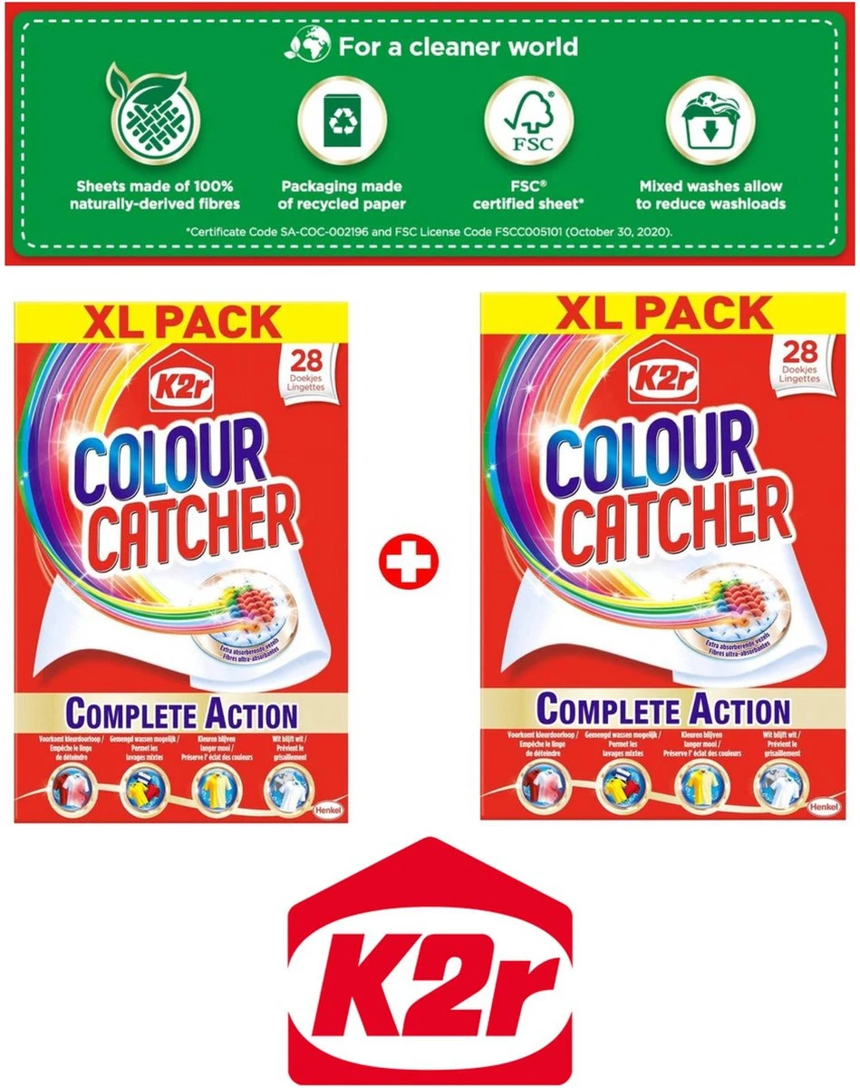 Wasmiddel - K2r Colour Catcher Anti-kleurdoorloop Doekjes 56 Stuks 3 Wasmiddel - K2r Colour Catcher Anti-kleurdoorloop Doekjes 56 Stuks