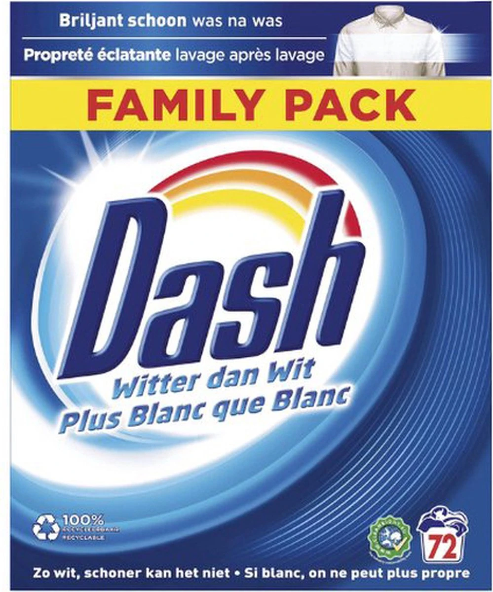 Dash Waspoeder Original Wit - Wasmiddel - 72 Wasbeurten - Voordeelverpakking 3 Dash Waspoeder Original Wit - Wasmiddel - 72 Wasbeurten - Voordeelverpakking